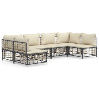 6-Delige Loungeset Met Kussens Poly Rattan Antracietkleurig