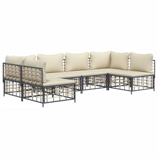 6-Delige Loungeset Met Kussens Poly Rattan Antracietkleurig