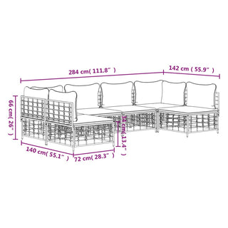 6-Delige Loungeset Met Kussens Poly Rattan Antracietkleurig