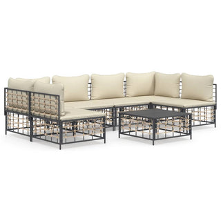 7-Delige Loungeset Met Kussens Poly Rattan Antracietkleurig