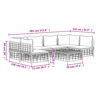 7-Delige Loungeset Met Kussens Poly Rattan Antracietkleurig