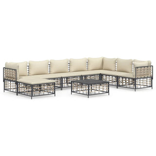 9-Delige Loungeset Met Kussens Poly Rattan Antracietkleurig