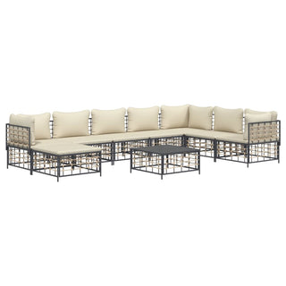 9-Delige Loungeset Met Kussens Poly Rattan Antracietkleurig