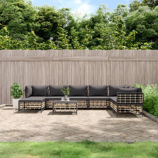 9-Delige Loungeset Met Kussens Poly Rattan Antracietkleurig