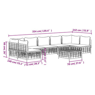 8-Delige Loungeset Met Kussens Poly Rattan Antracietkleurig