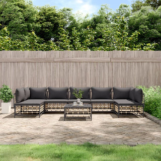 8-Delige Loungeset Met Kussens Poly Rattan Antracietkleurig