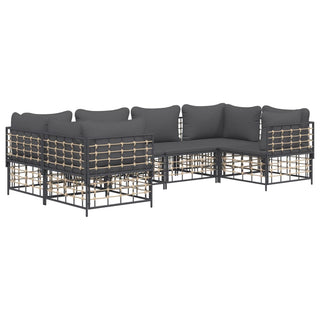 6-Delige Loungeset Met Kussens Poly Rattan Antracietkleurig