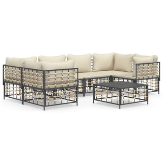 7-Delige Loungeset Met Kussens Poly Rattan Antracietkleurig