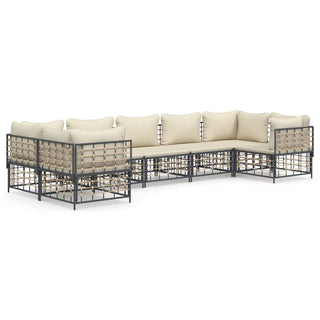 7-Delige Loungeset Met Kussens Poly Rattan Antracietkleurig