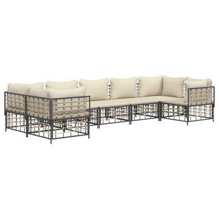 7-Delige Loungeset Met Kussens Poly Rattan Antracietkleurig