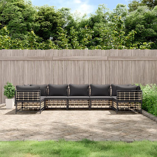 7-Delige Loungeset Met Kussens Poly Rattan Antracietkleurig