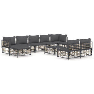 10-Delige Loungeset Met Kussens Poly Rattan Antracietkleurig