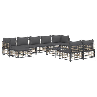 10-Delige Loungeset Met Kussens Poly Rattan Antracietkleurig