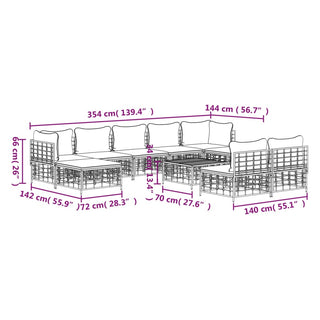 10-Delige Loungeset Met Kussens Poly Rattan Antracietkleurig