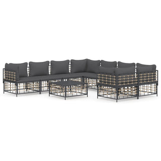 9-Delige Loungeset Met Kussens Poly Rattan Antracietkleurig