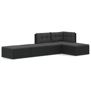 5-Delige Loungeset Met Kussens Poly Rattan Zwart