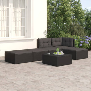 5-Delige Loungeset Met Kussens Poly Rattan Zwart