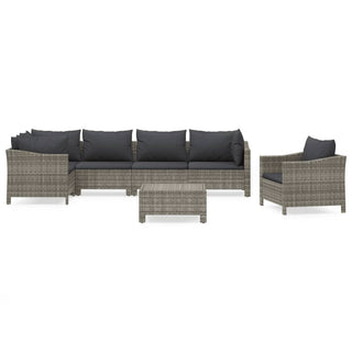 7-Delige Loungeset Met Kussens Poly Rattan Grijs