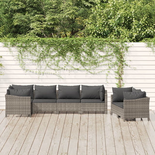 7-Delige Loungeset Met Kussens Poly Rattan Grijs