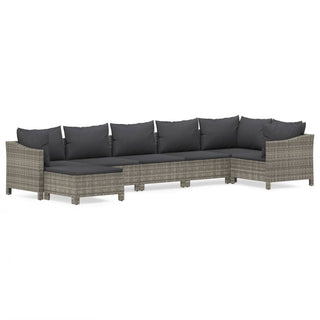 7-Delige Loungeset Met Kussens Poly Rattan Grijs