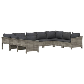 9-Delige Loungeset Met Kussens Poly Rattan Grijs