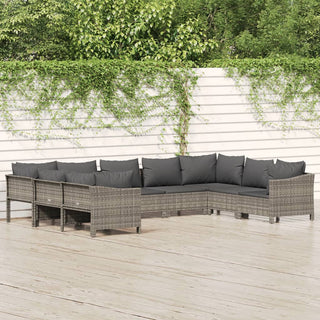 9-Delige Loungeset Met Kussens Poly Rattan Grijs