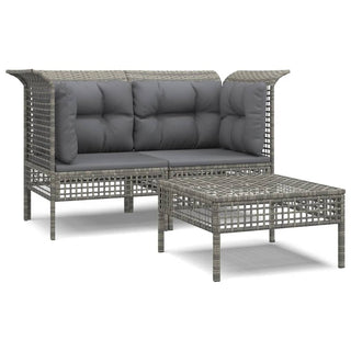 3-Delige Loungeset Met Kussens Poly Rattan Grijs