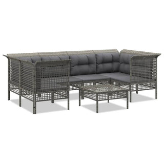 Loungeset Met Kussens Poly Rattan Grijs