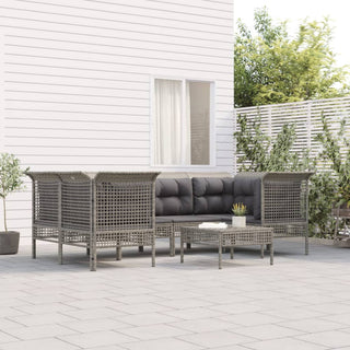 Loungeset Met Kussens Poly Rattan Grijs