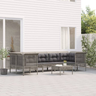 Loungeset Met Kussens Poly Rattan Grijs