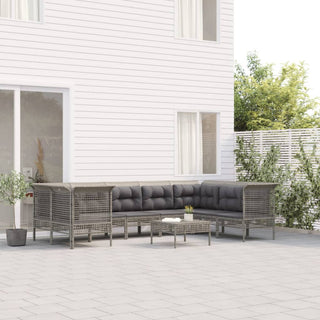 Loungeset Met Kussens Poly Rattan Grijs