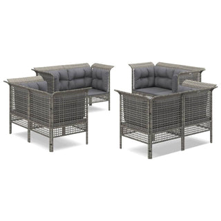 Loungeset Met Kussens Poly Rattan Grijs