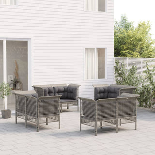 Loungeset Met Kussens Poly Rattan Grijs