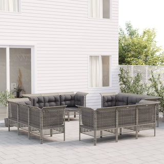 Loungeset Met Kussens Poly Rattan Grijs