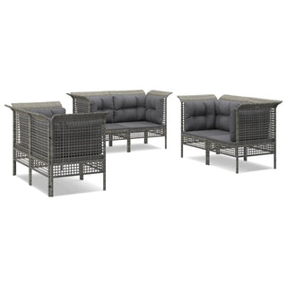 6-Delige Loungeset Met Kussens Poly Rattan Grijs