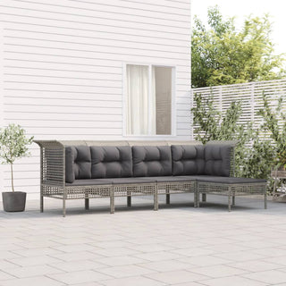 5-Delige Loungeset Met Kussens Poly Rattan Grijs