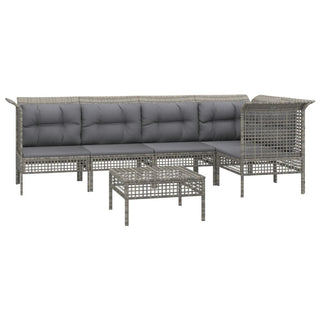 6-Delige Loungeset Met Kussens Poly Rattan Grijs