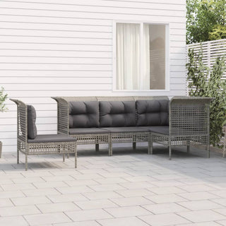 5-Delige Loungeset Met Kussens Poly Rattan Grijs