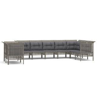 Loungeset Met Kussens Poly Rattan Grijs