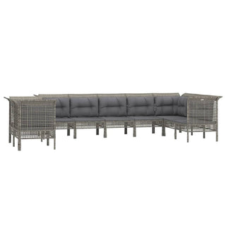 Loungeset Met Kussens Poly Rattan Grijs