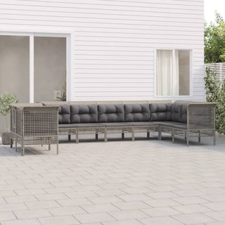 Loungeset Met Kussens Poly Rattan Grijs