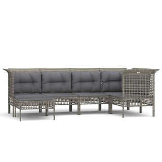 6-Delige Loungeset Met Kussens Poly Rattan Grijs