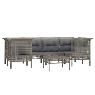 7-Delige Loungeset Met Kussens Poly Rattan Grijs