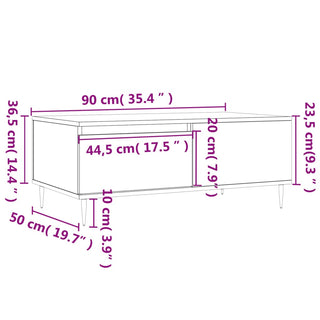 Salontafel 90X50X36,5 Cm Bewerkt Hout Kleurig