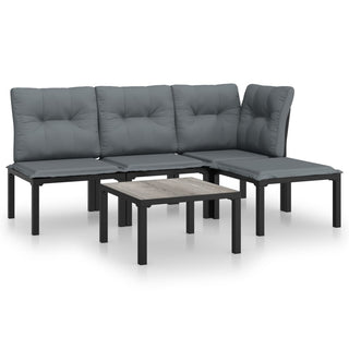 5-Delige Loungeset Poly Rattan Zwart En Grijs