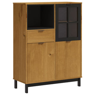 Hoge Kast Met Glazen Deur Flam 92X40X122,5 Cm Grenenhout Zwart En Donkergrijs