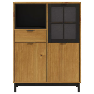 Hoge Kast Met Glazen Deur Flam 92X40X122,5 Cm Grenenhout Zwart En Donkergrijs