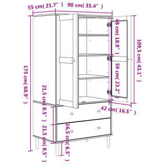 Kledingkast Senja 90X55X175 Cm Rattan Look Grenenhout