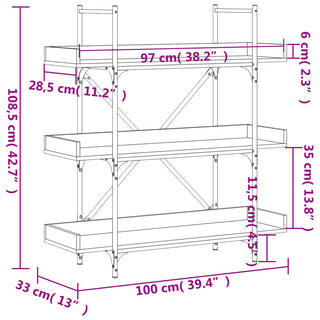 Boekenkast 3-Laags 100X33X108,5 Cm Bewerkt Hout Gerookt Eiken