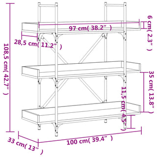 Boekenkast 3-Laags 100X33X108,5 Cm Bewerkt Hout Bruineikenkleur